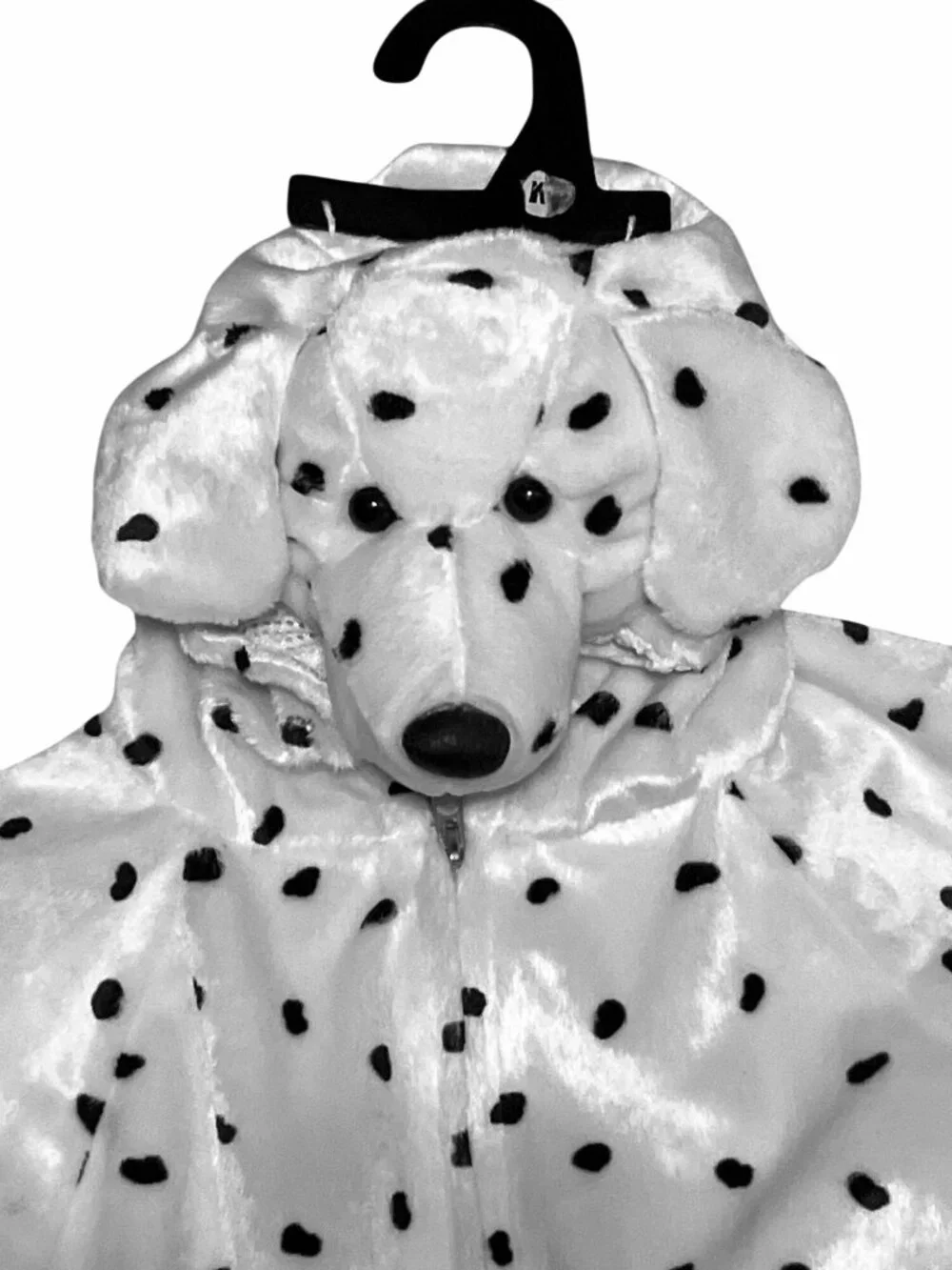 Dalmatian Dog Costume Child Zip-Up One Piece White Black Spots Cozy Fleece